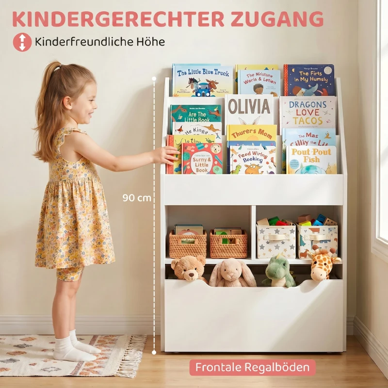 HOMCOM Kinderregal mit Schublade Standregal Bücherregal Dekoregal mit Fächer Weiß 60 x 29,9 x 90 cm