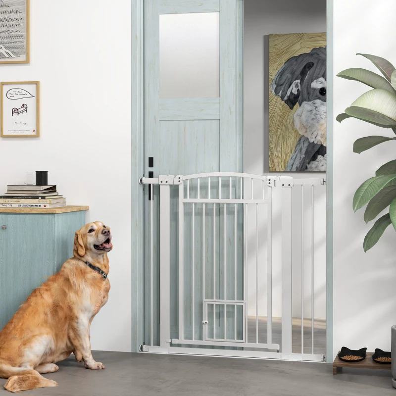 PawHut Barrière de sécurité chien système de double verrouillage montage par pression ou perçage largeur 76-104 cm blanc