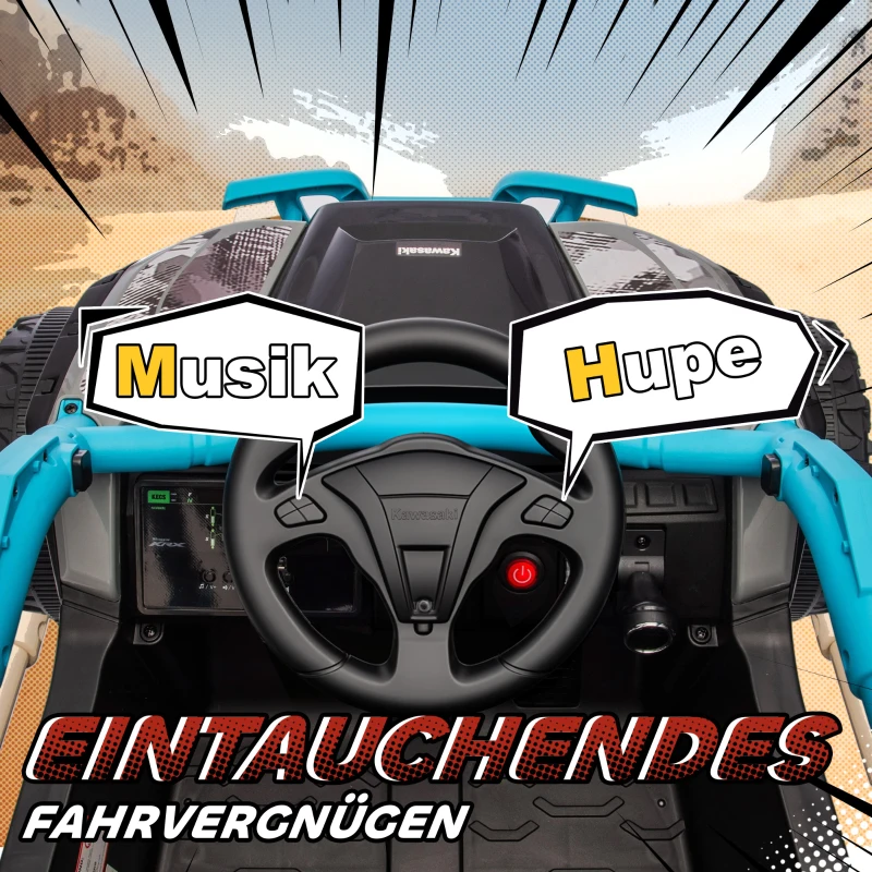 AIYAPLAY 12V Elektrisches Geländefahrzeug für Kinder, Fernbedienung, LED-Lichter, Musik, Hupe, für Kinder von 3-8 Jahren, Blau