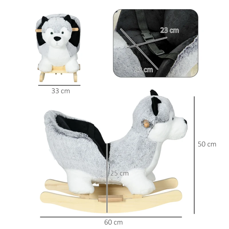 HOMCOM Cavallo a Dondolo a Forma di Cane Husky per Bambini da 18-36 Mesi, 60x33x50cm, Grigio