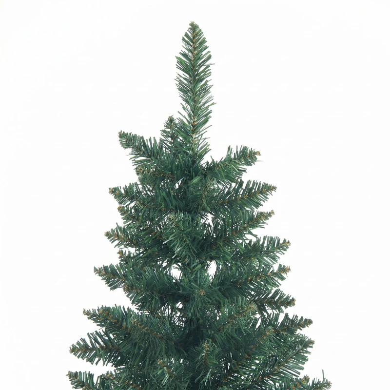 HOMCOM Brad de Crăciun Artificial 210 cm cu 687 de Ramuri, Design Îngust și Înalt cu Bază Rabatabilă, Verde
