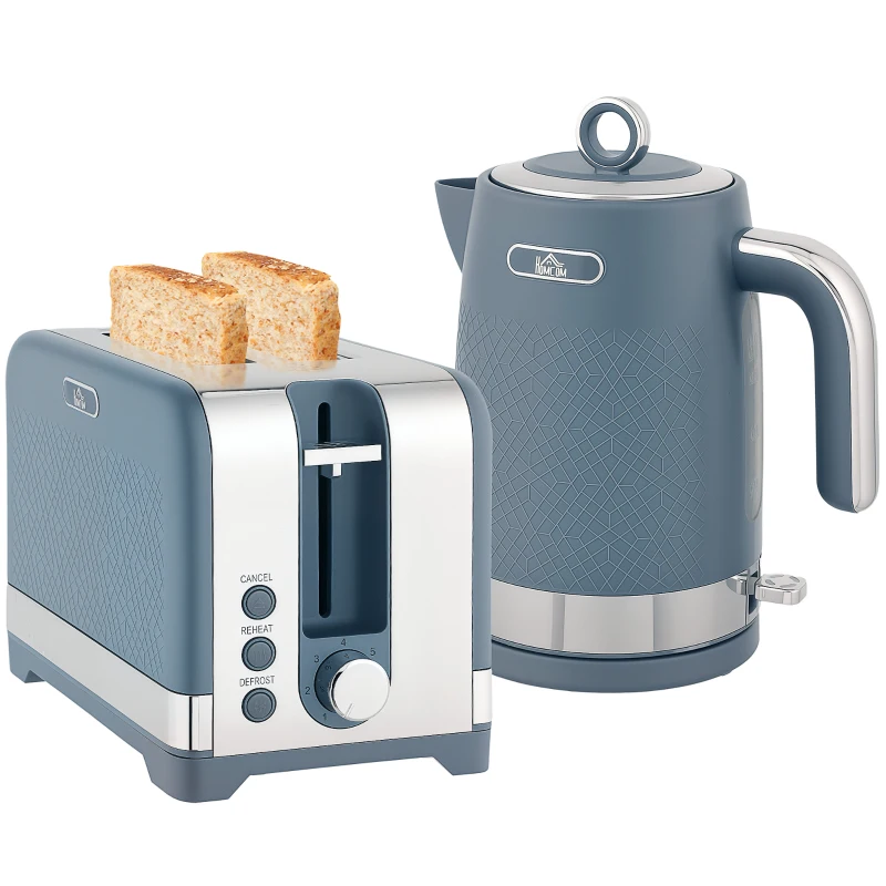 HOMCOM Sleek Textured Kettle and Toaster Set - Blue