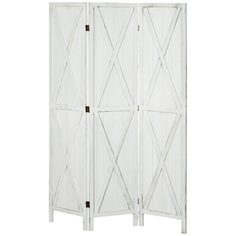 HOMCOM Paravent séparateur de pièce cloison intérieur pliable 3 panneaux en bois dim.120 x 170 cm blanc vieilli