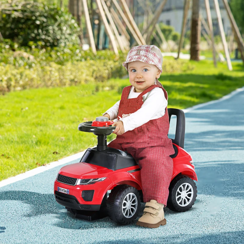HOMCOM 3-in-1 Ride On Car Foot To Floor Slider Toddler w/ Horn Steering Wheel NO POWER Manual Under Seat Storage Secure Design for 1-3 Year Old Red