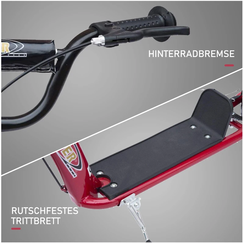 HOMCOM Veelzijdige Familie Citystep met Achterrem en 12 Inch Wielen, Rood(m-6)