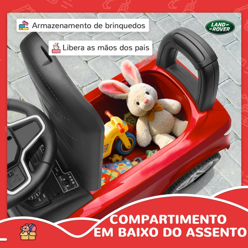 AIYAPLAY Carro Andador para Crianças  com Licença de Land Rover com Armazenamento Buzina Sons de Motor 65,5x28x42 cm Vermelho
