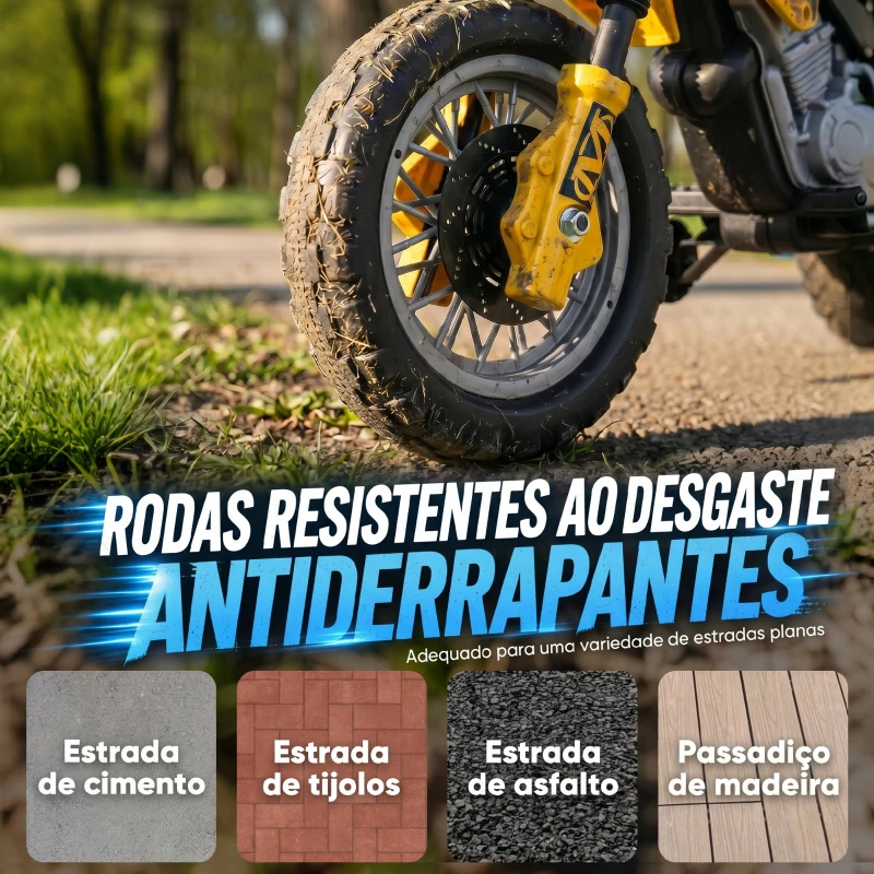 HOMCOM Mota Elétrica para Crianças 6V com Luzes e Música para Idades 3-6 Anos Amarelo