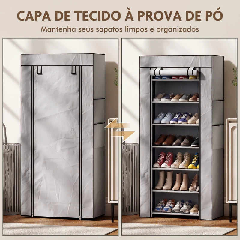 HOMCOM Sapateira de 7 Níveis em Aço com Capa em Tecido Não Tecido e 2 Bolsos para 14-21 Pares Cinza