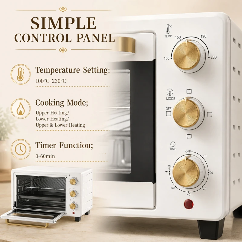 HOMCOM 21L Mini Countertop Oven, 100°C-230°C Adjustable Temperature, White