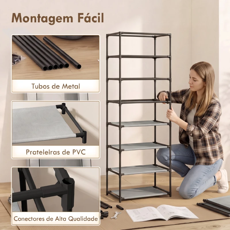 HOMCOM Sapateira de 7 Níveis em Aço com Capa em Tecido Não Tecido e 2 Bolsos para 14-21 Pares Cinza