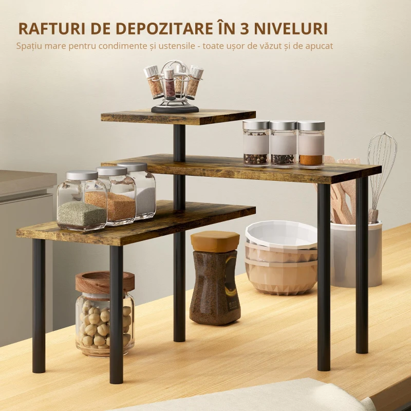 HOMCOM Raft de bucătărie, Drehbar Mikrowellenregal cu 3 nivele, Stand de metal industrial, 40 x 18 x 36,5 cm