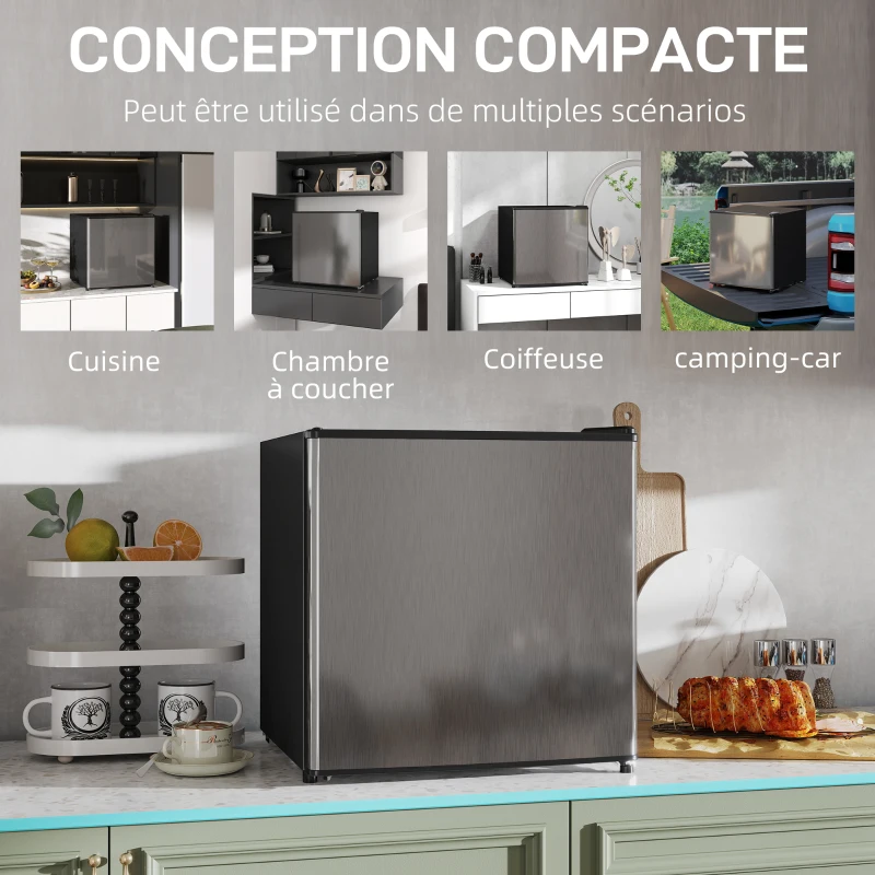 HOMCOM Réfrigérateur congélateur 46 L, petit réfrigérateur combiné avec portes réversibles, 48 x 44 x 49 cm, argenté(m-7)