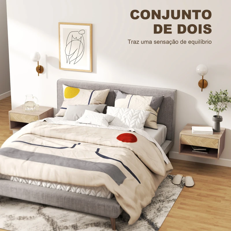 HOMCOM Conjunto de 2 Mesas de Cabeceira Suspensas com Gaveta e Compartimento para Quarto Sala 37x32x21 cm Madeira