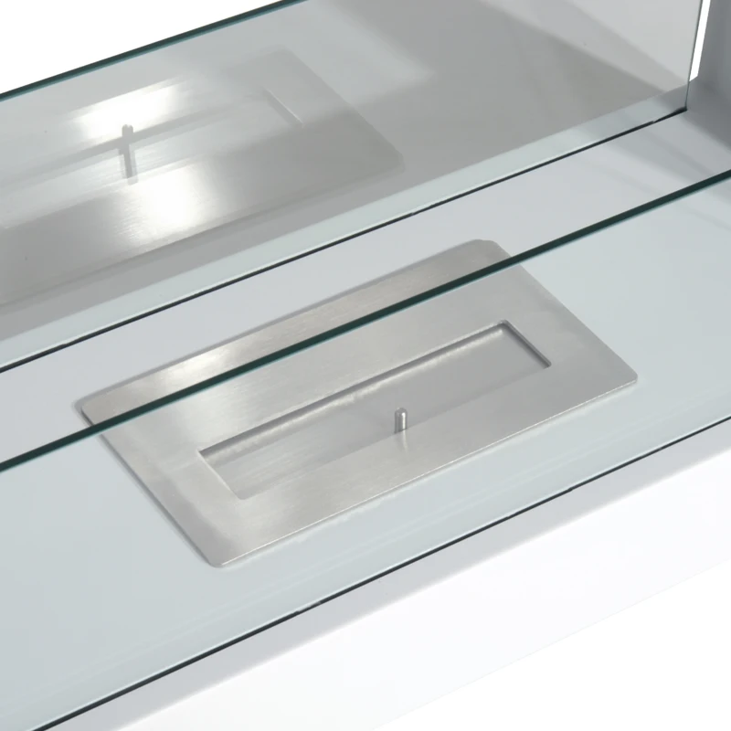 HOMCOM Caminetto a Bioetanolo da Tavolo 2000W in Acciaio Inossidabile Inodore con Vetro 78 x 25 x 58 cm Bianco