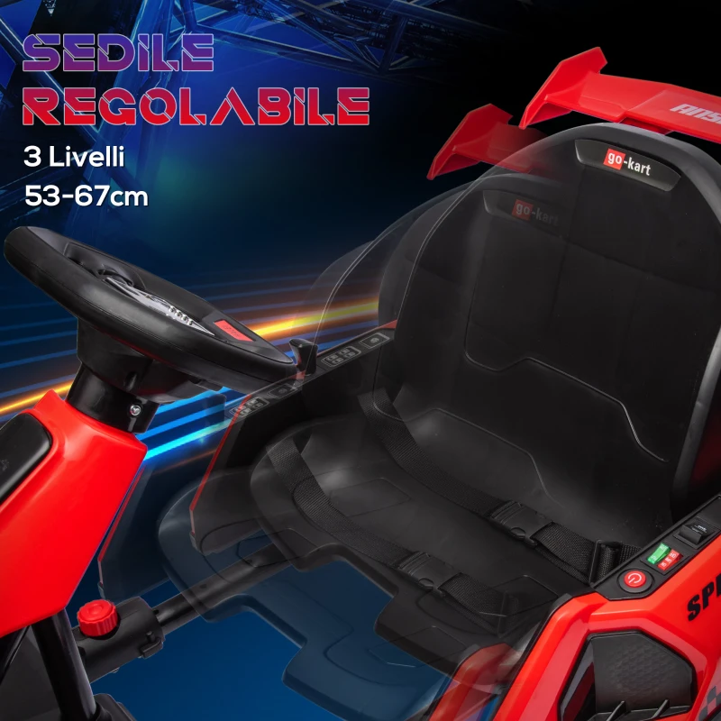 HOMCOM Go Kart Elettrico per Bambini 6-12 Anni 24V 12km/h con Seggiolino Regolabile, Rosso