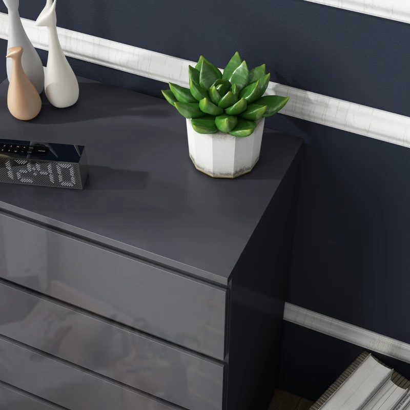 HOMCOM 5-Drawer Modern Dresser, High Gloss Storage Drawer Unit for Bedroom, Grey