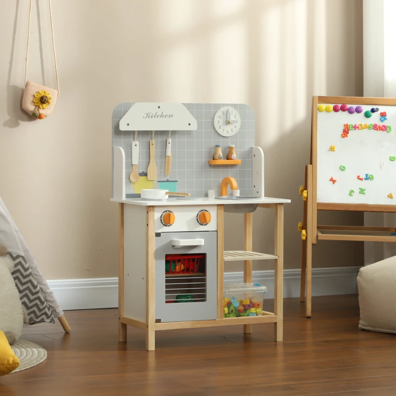 AIYAPLAY Cuisine enfant dinette enfant de 3-6 ans avec cuisinière, robinet d'évier, four, accessoires de cuisine, gris