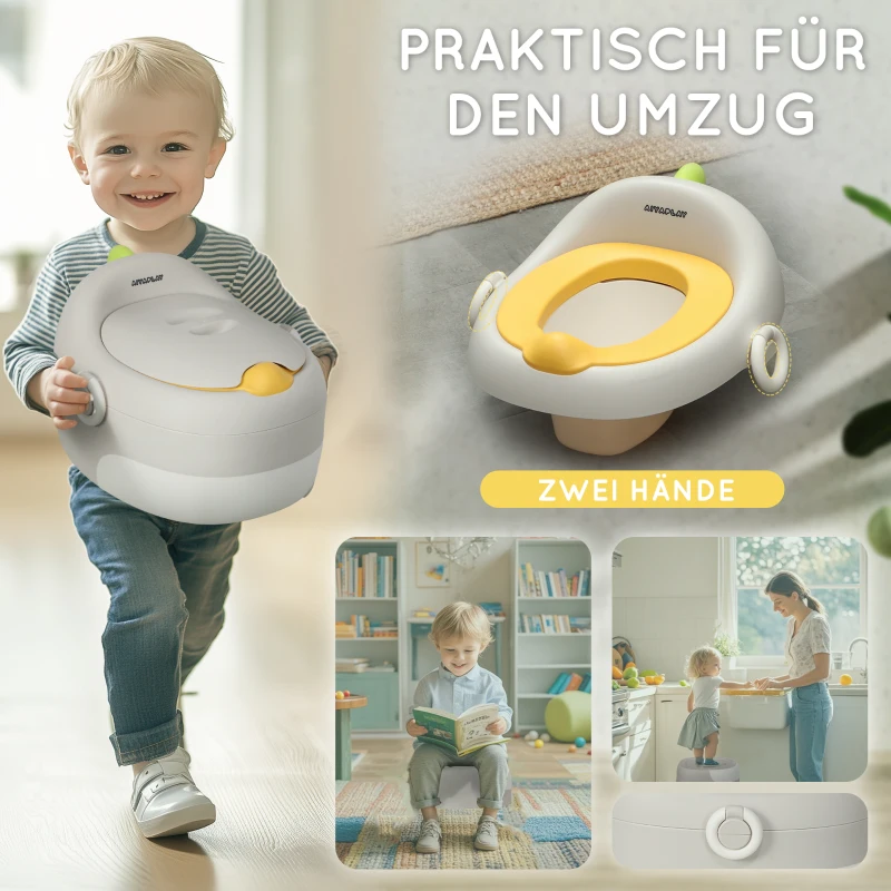 AIYAPLAY 3-in-1 Kinderpotje, Afneembare Zitting, Kunstleder Kussen, Tot 50 kg, 6 Maanden tot 6 Jaar, Grijs