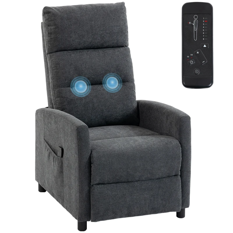 HOMCOM Fotoliu Reclinabil Manual cu Masaj 160°, Chenille, Suport Picioare, Telecomandă, Buzunare, Gri Închis