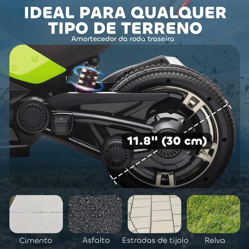 AIYAPLAY Quadricilo Elétrico para Crianças 12V com 2 Motores Velocidade até 5 km/h 3 Rodas Faróis Buzina Música 113x74x63 cm Verde