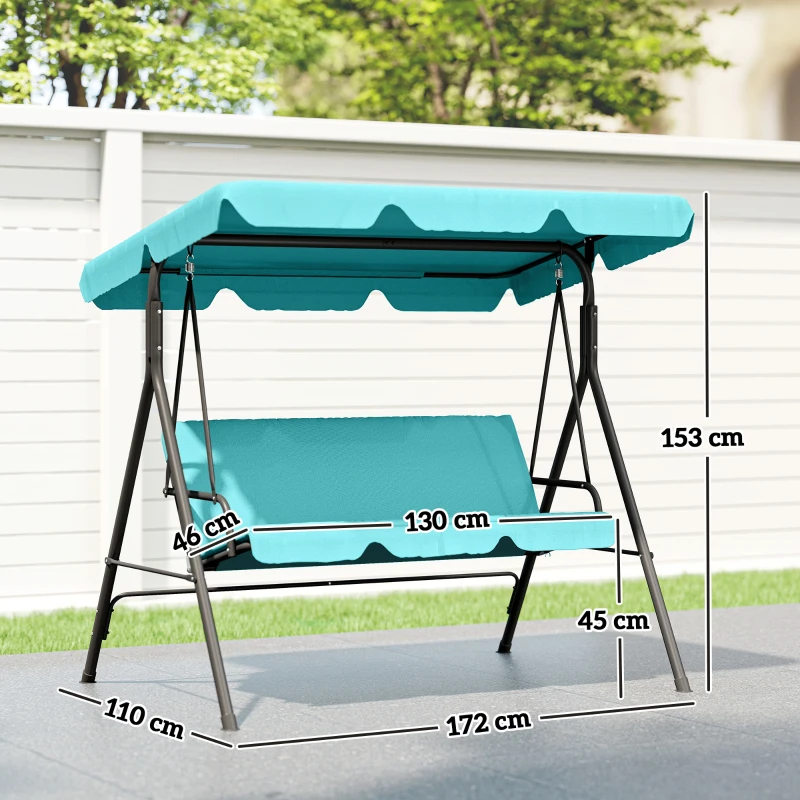 Outsunny Three-Seater Garden Swing Chair, with Adjustable Canopy - Teal
