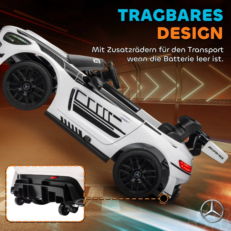 AIYAPLAY Mercedes-elektroauto, zitauto voor kinderen, 12 V batterij, LED-lampen, muziekfunctie, claxon, 3-8 jaar, wit