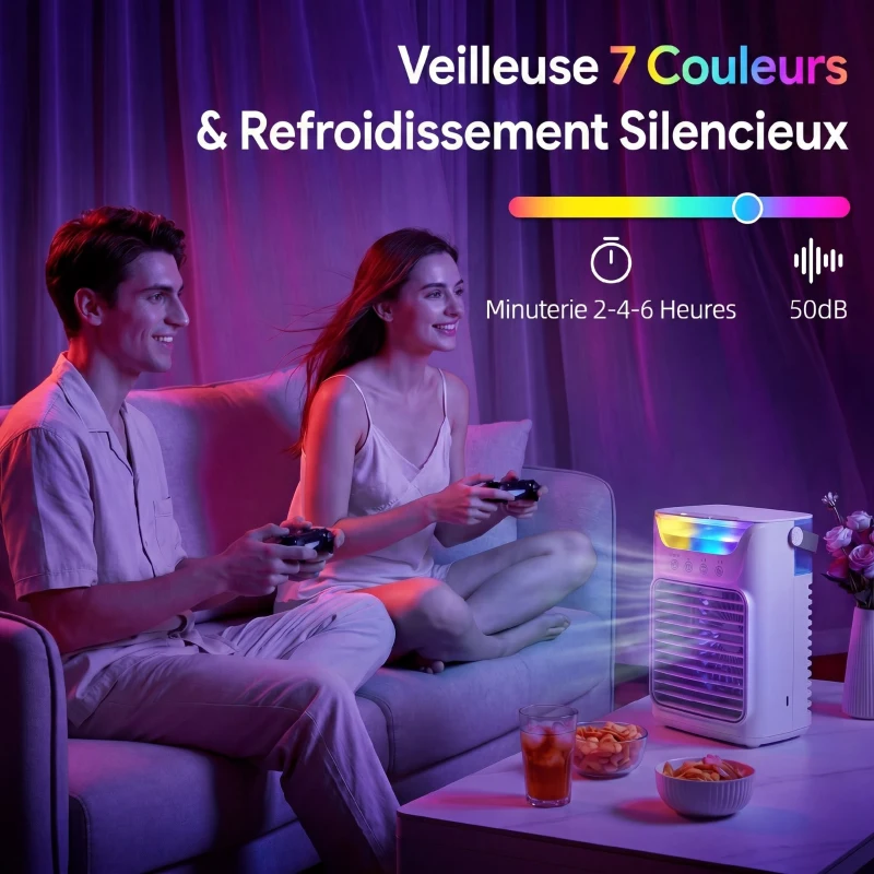 HOMCOM Rafraîchisseurs d'air par évaporation, ventilateur, 3 vitesses, 2 modes brumisation, éclairage LED RGB 7 LED, blanc