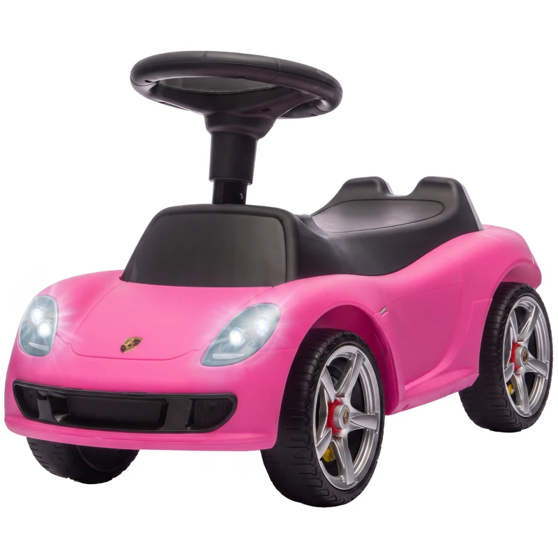 AIYAPLAY Ride on Car, Porsche Licensed Toddler Push Car with Horn, Headlights, Sound and Steering Wheel for 18-36 Months, Pink