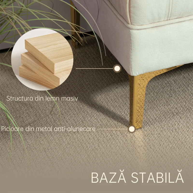 HOMCOM Bancă pentru capătul patului, tapițată cu material textil matlasat cu efect de catifea, 118x45x42 cm, bej