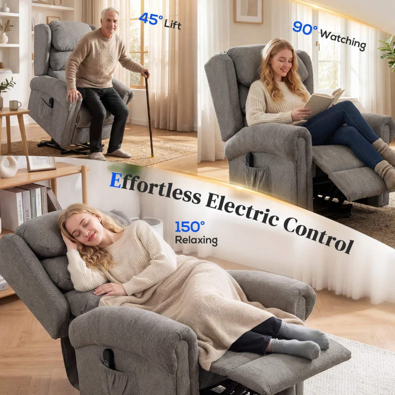 HOMCOM Velvet-Feel Electric Riser Recliner Chair, Power Lift Recliner Chair for Elderly with Remote Control, Dark Grey