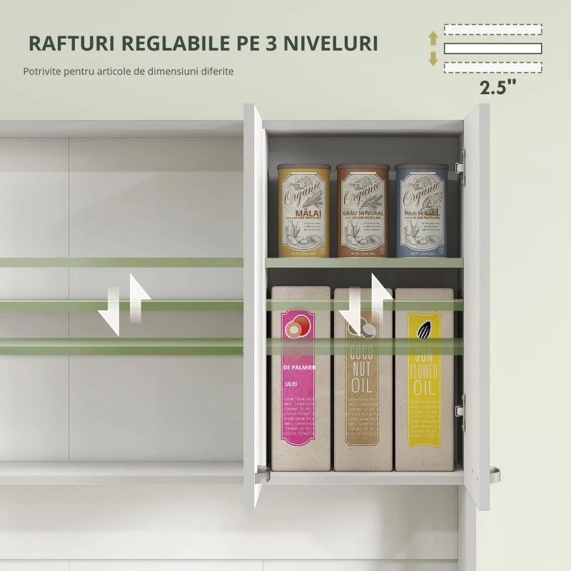 HOMCOM Bufet de bucătărie dulap de bucătărie contemporan depozitare multiplă 6 uși 1 sertar + blat mare