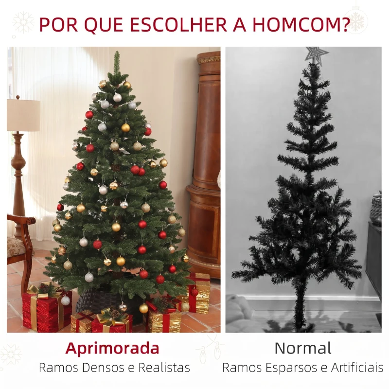 HOMCOM Árvore de Natal Artificial 180 cm com 1050 Ramos e Base de Aço Dobrável, Montagem Rápida, para Interior, Verde
