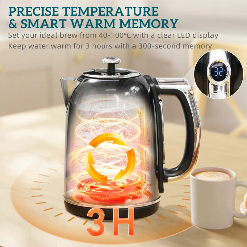 HOMCOM Polished Retro 40-100°C Kettle and Toaster Set - Black