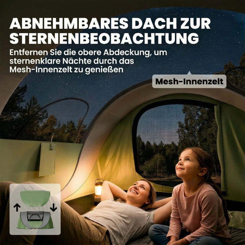 Outsunny Pop Up Zelt 4 Personen Tunnelzelt mit Schlafzimmer 2 Türen 2 Mesh-Fenstern Abnehmbarer Überzug Bodenplane, wasserdicht
