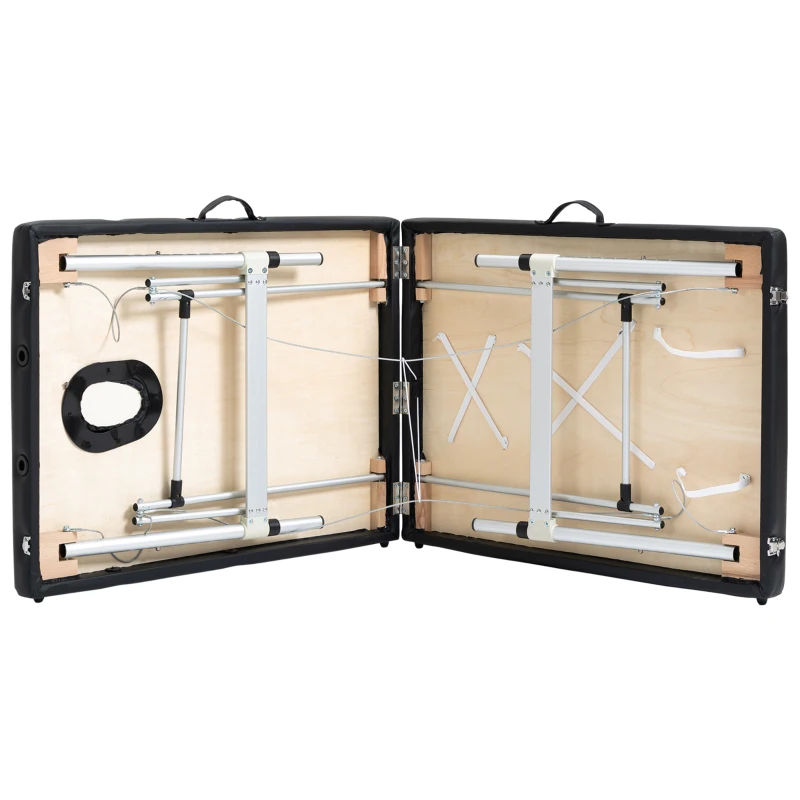 HOMCOM Massagetafel, 2 Zones Opvouwbare Massagebank met Kunstlederen Bekleding, Hoofdsteun, Armleuningen, Tas, Hoogteverstelbaar 90cm Breed tot 225kg Belastbaar, Zwart