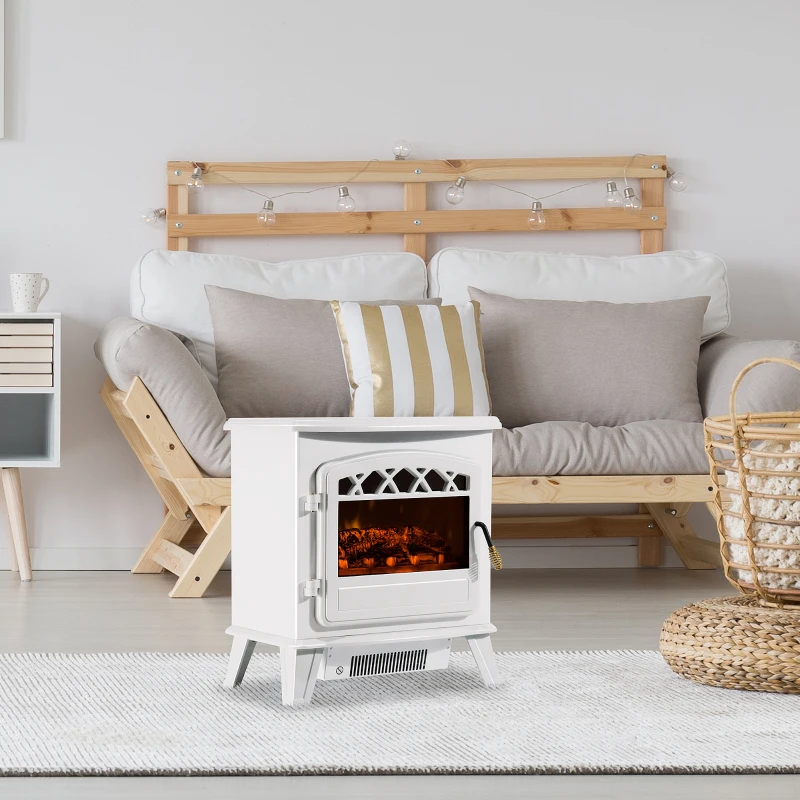 HOMCOM Camino Elettrico Moderno da Terra con Effetto Fiamma 925W/1850WBianco
