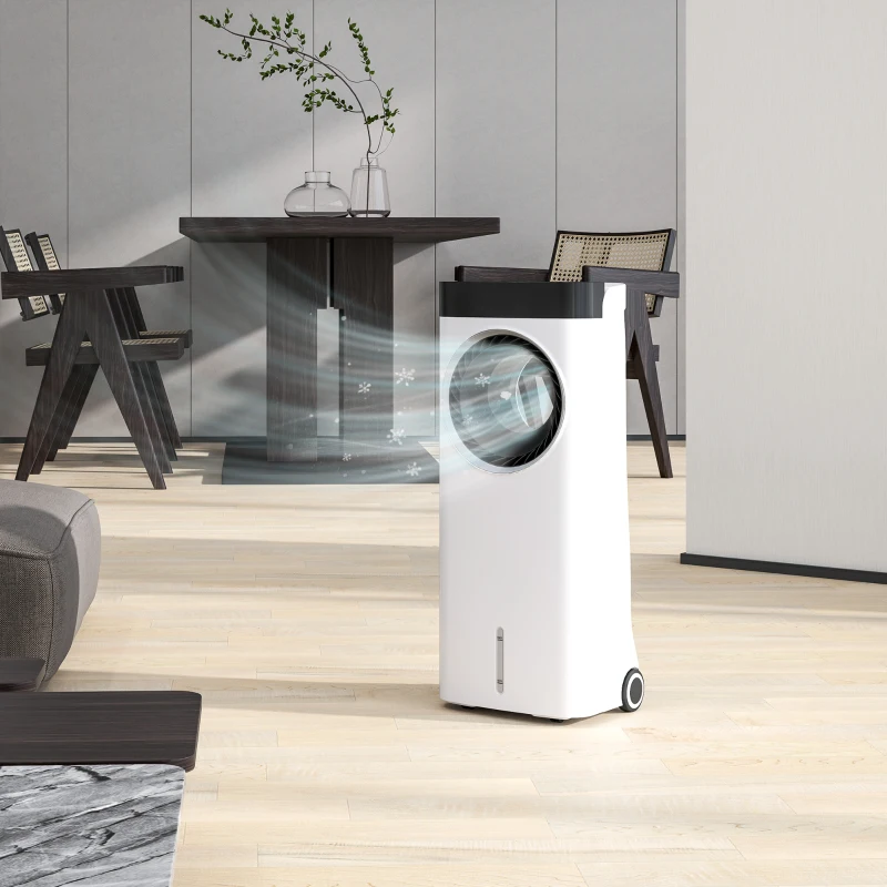 HOMCOM Climatizador 3 em 1 75W com 6 Velocidades Temporizador até 24H Depósito de 6,5 L Oscilação de 60º 34x25,5x80 cm Branco