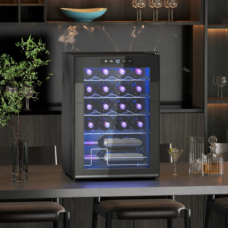 HOMCOM Cave à vin 20 bouteilles 53L haute performance température réglable 5-18° avec lumière LED, noir(m-11)