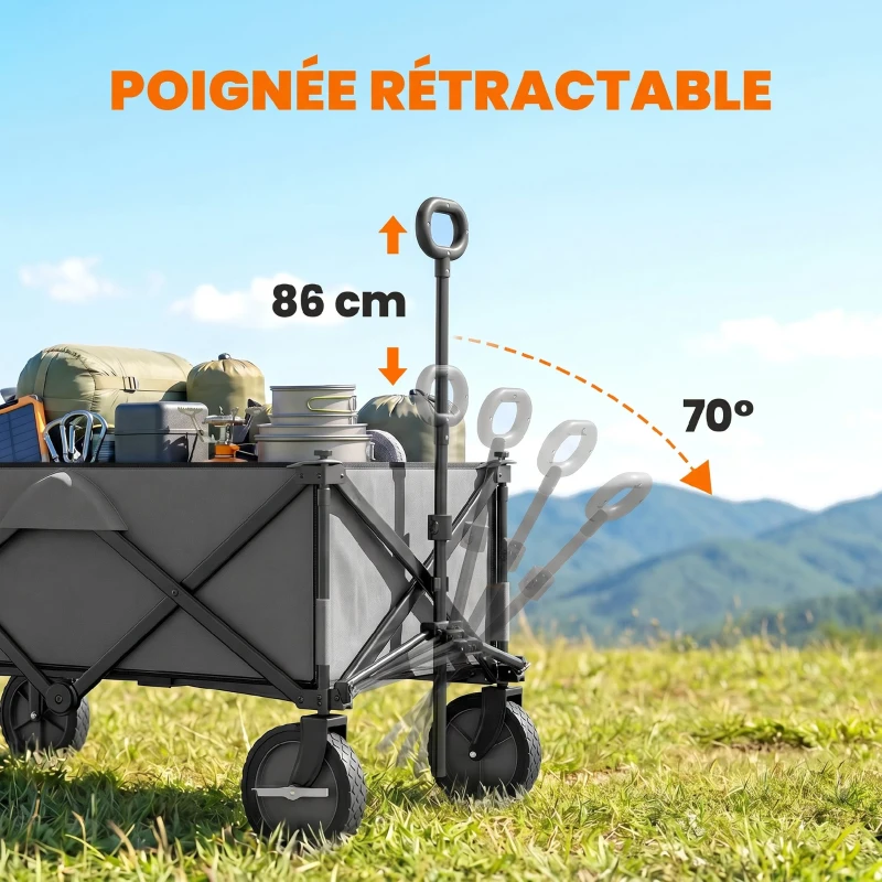 Outsunny Chariot de jardin pliable bâche amovible poignée télescopique inclinaison réglable 5 sacs 108 x 55 x 93 cm gris foncé