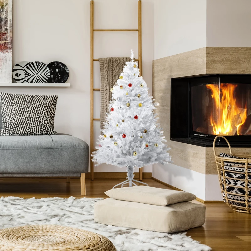 HOMCOM Künstlicher Weihnachtsbaum 150 cm künstlich Tannenbaum mit Kugeln, Glocken, Trommeln, Geschenkboxen, Christbaum mit 680 Spitzen, 12 Tannenzapfen Weihnachtsdeko inkl. Metallständer für drinnen
