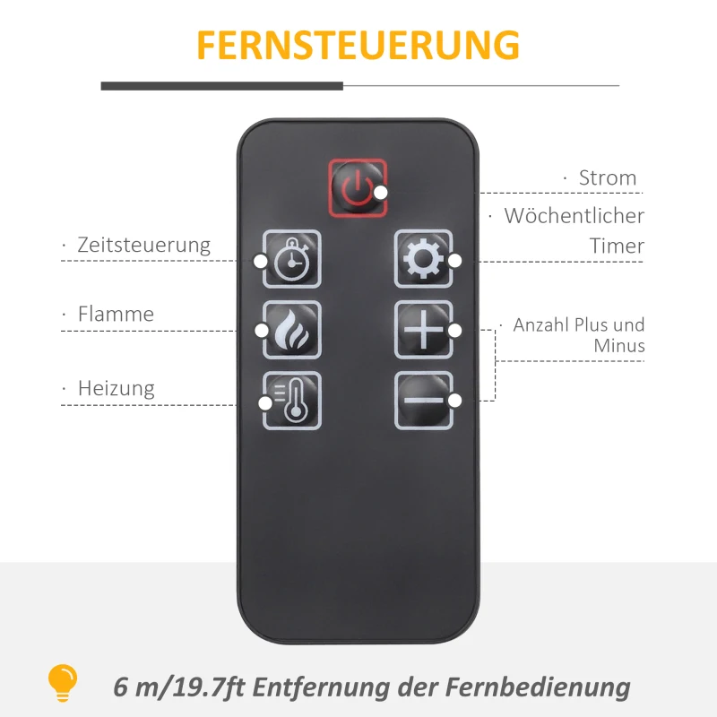 HOMCOM Elektrische Haard met 3D LED-Vlammeffect, Verwarmingscapaciteit 30 m², Afstandsbediening, Wit/Zwart(m-6)