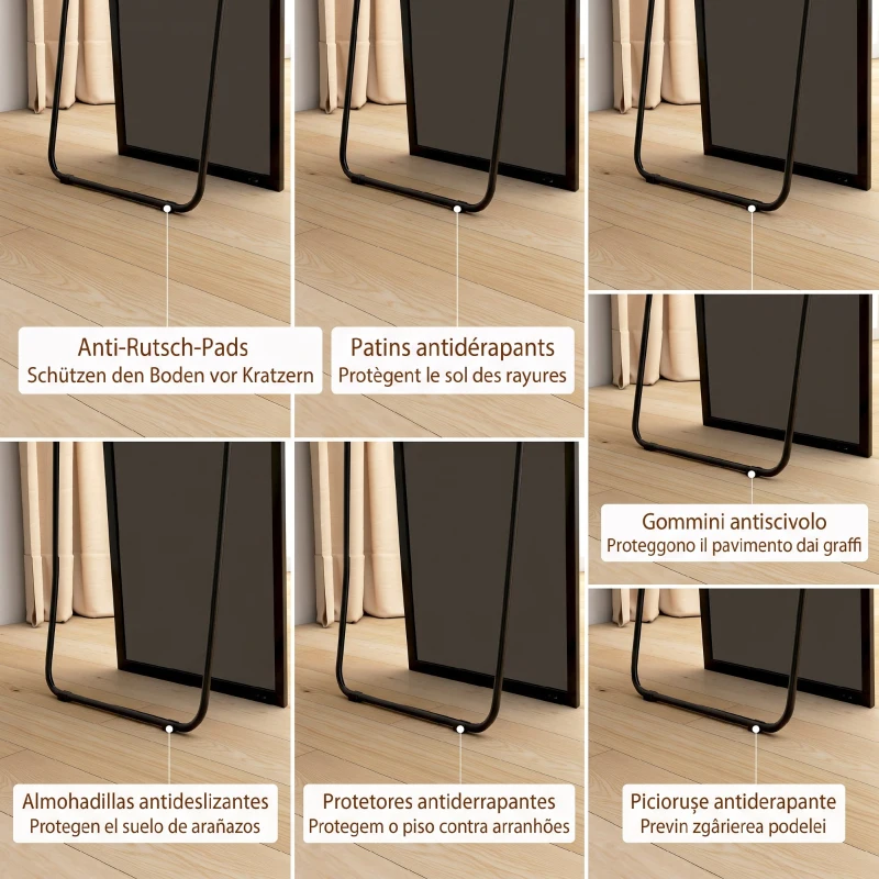 HOMCOM Oglindă de Podea sau de Perete, cu Ramă din Metal și Aliaj de Aluminiu, 50x2x161,5 cm, Negru
