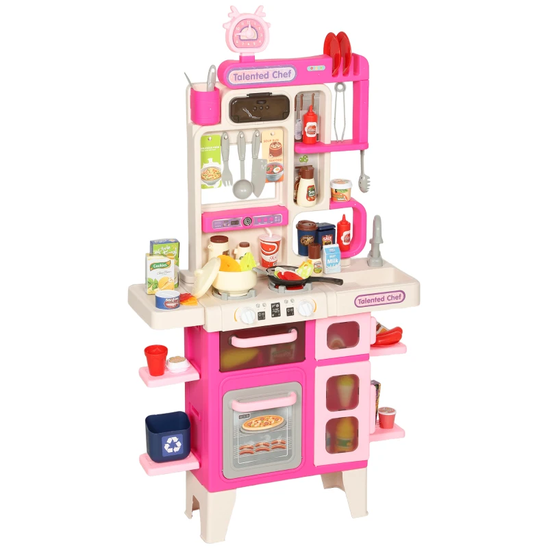 AIYAPLAY Cocina de Juguete con Luces Sonido Accesorios Fregadero Utensilios Alimentos Falsos para Niños a Partir de 3 Años Rosa