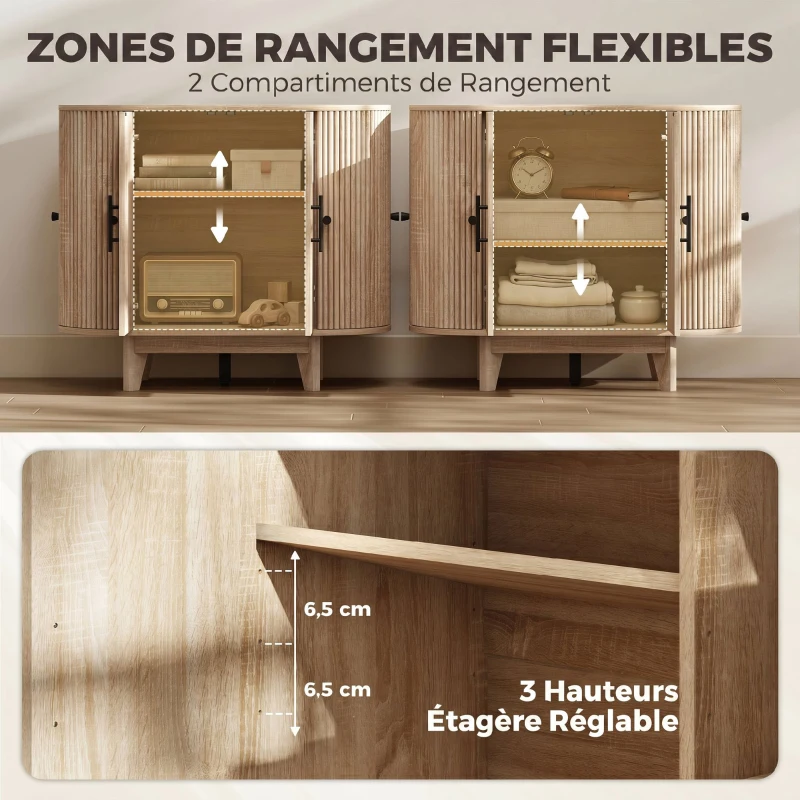 HOMCOM Buffet salon, meuble de rangement ovale avec 4 portes et étagère réglable, 90 x 40 x 76 cm, chêne
