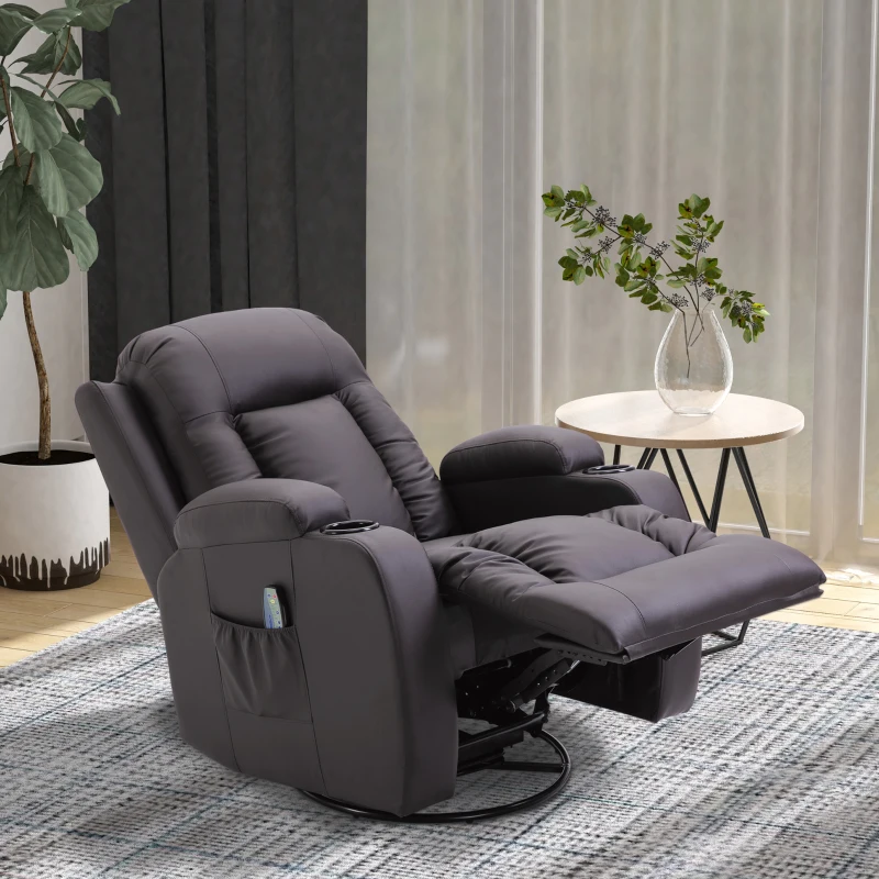 HOMCOM Poltrona Relax Massaggiante e Riscaldata con Telecomando, 85x94x104cm, Finta Pelle Marrone