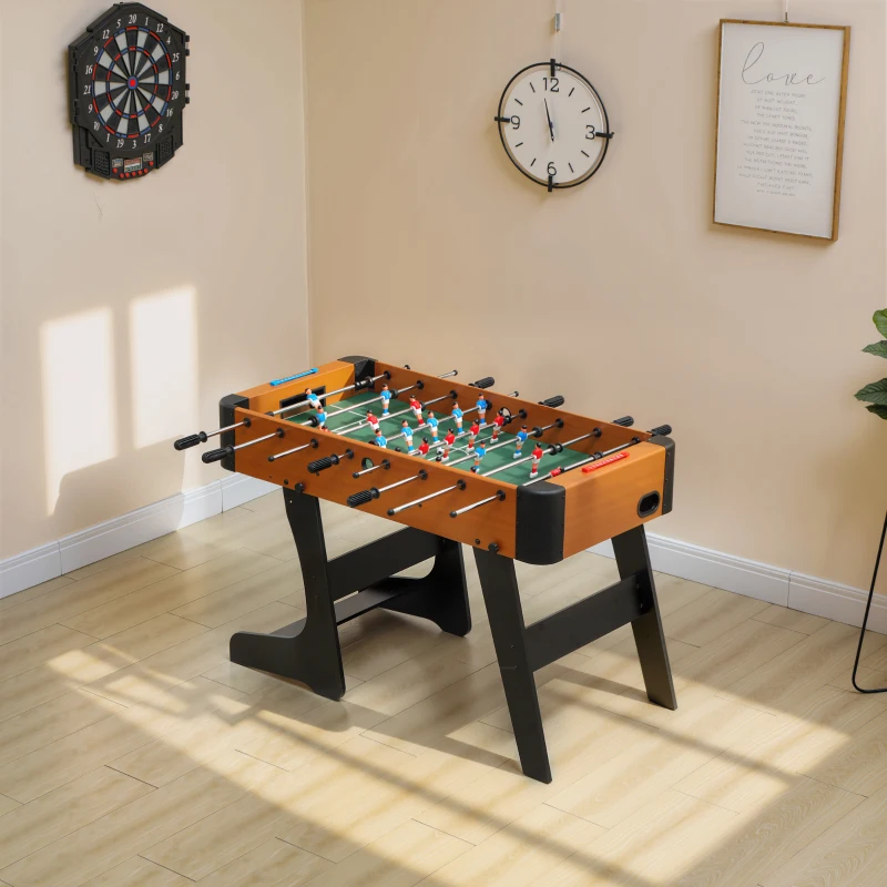SPORTNOW Baby-foot pliable en bois table de babyfoot pliable sur pied avec 2 balles 22 joueurs, 118 x 107,5 x 78 cm, marron