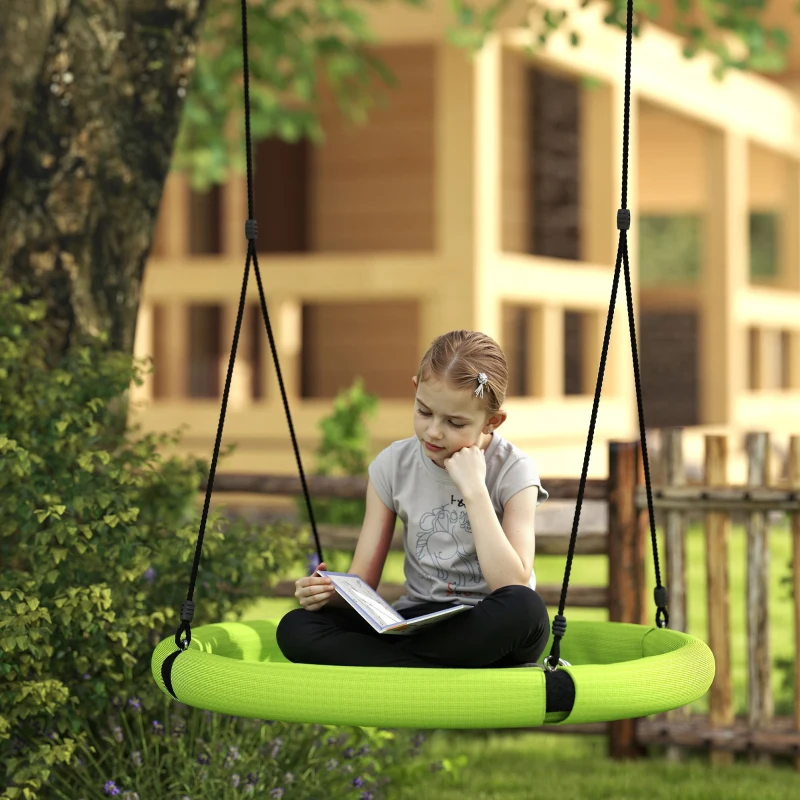 AIYAPLAY 100cm Diameter Nest Seat for Kids with Height Adjustable Hanging Ropes for Outdoor, Playground, Garden, Green