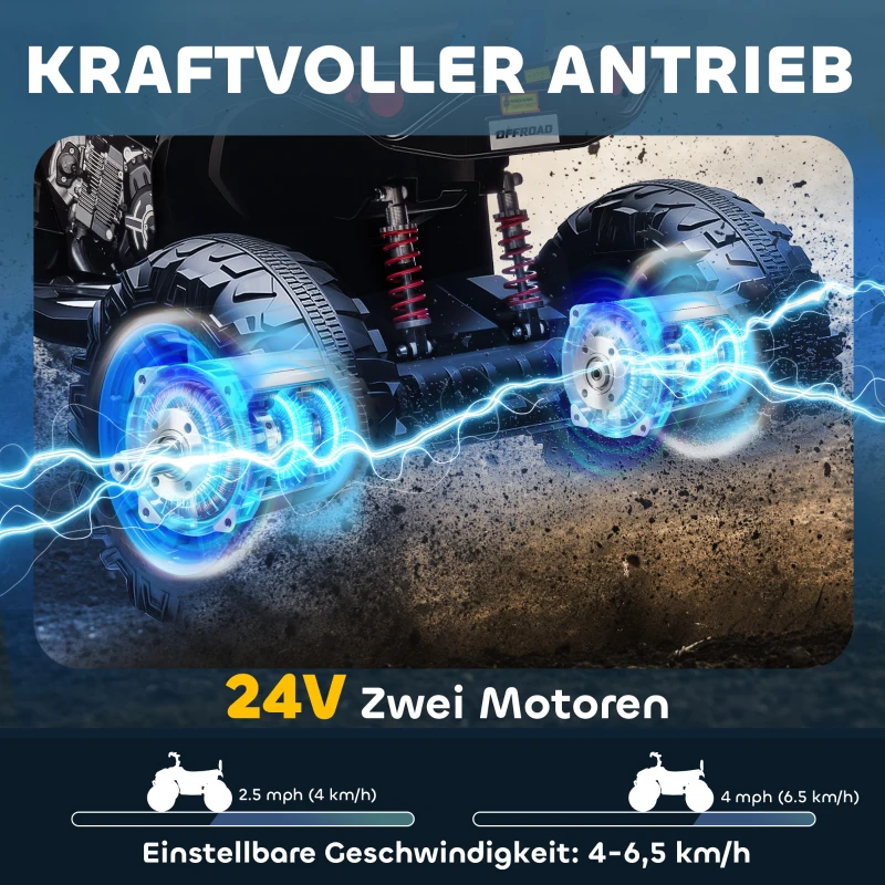 AIYAPLAY Kinder Elektrische Quad, 24V Elektrisch Voertuig met 4 Wielen, Koplampen, USB-aansluiting, MP3-functie, 6,5 km/h, 3-8 Jaar(m-4)