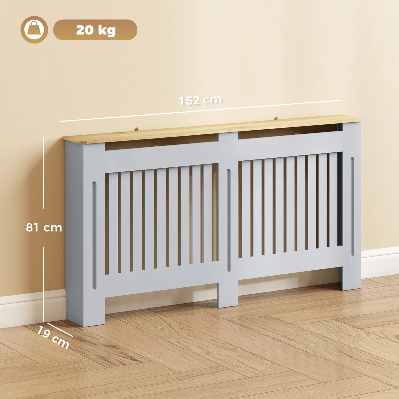 HOMCOM Slatted Radiator Cover, Painted Cabinet with Line Grill Design, 152L × 19W × 81H cm, Grey