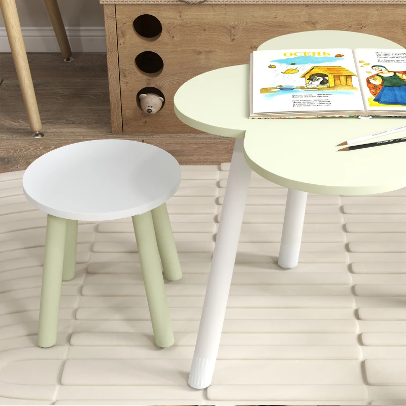 ZONEKIZ Conjunto de Mesa e 2 Cadeira para Crianças de 2-5 Anos Mesa Ø59x50 cm e Cadeiras Ø28x26 cm Verde Pastel e Branco
